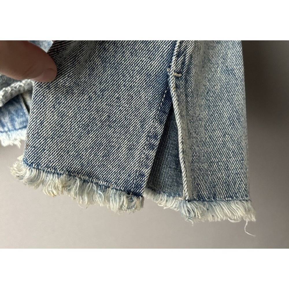 Bebe Jacket Large Embroidered Cropped Denim Distressed Frayed Hem - Picture 9 of 13